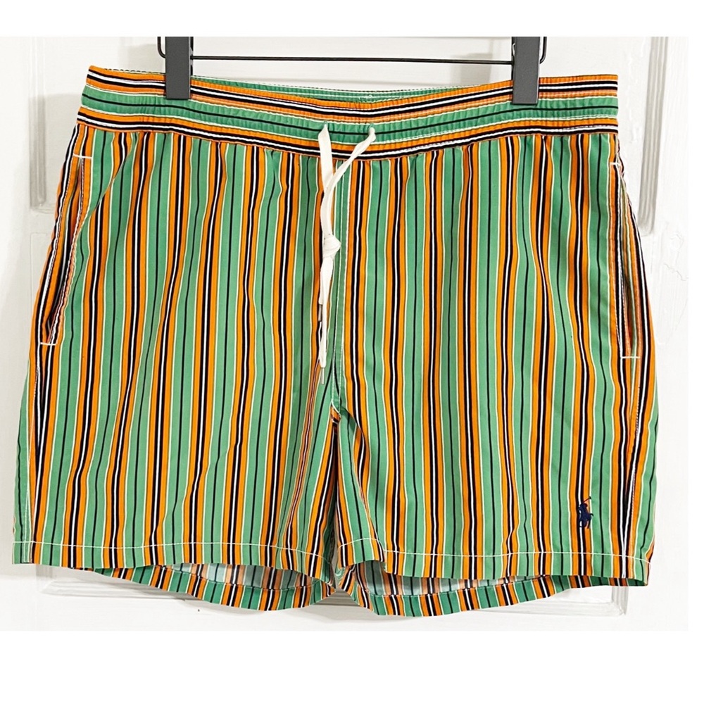 Polo Ralph Lauren Men's Swim Trunks in Orange Green Multicolored Plaid Size M